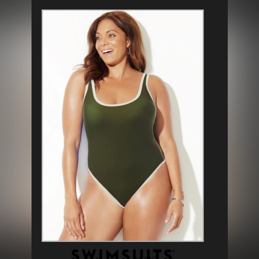 Swimsuits for All NWT High Leg One Piece Swimsuit -MILITARY CREAM-Size 16